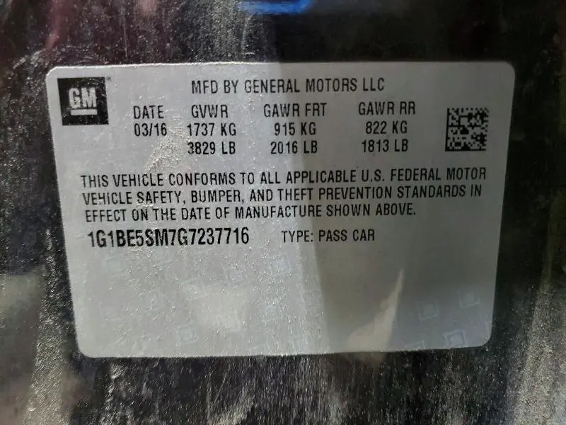 2016 CHEVROLET CRUZE LT  