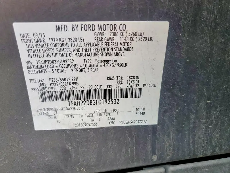 2015 FORD TAURUS SE  