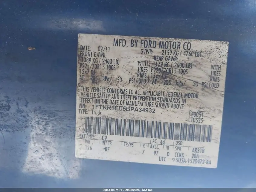 2011 FORD RANGER XLT