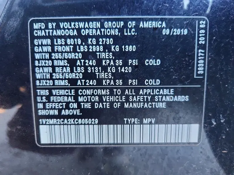 2019 VOLKSWAGEN ATLAS SEL  