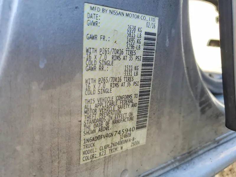 2016 NISSAN FRONTIER SV  