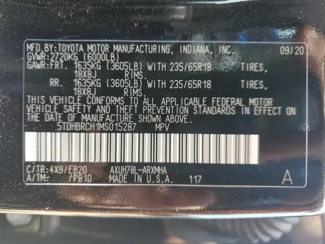 2021 TOYOTA HIGHLANDER HYBRID XLE  