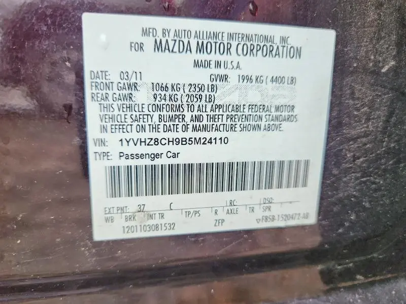 2011 MAZDA 6 I  