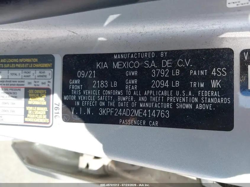 2021 KIA FORTE LXS