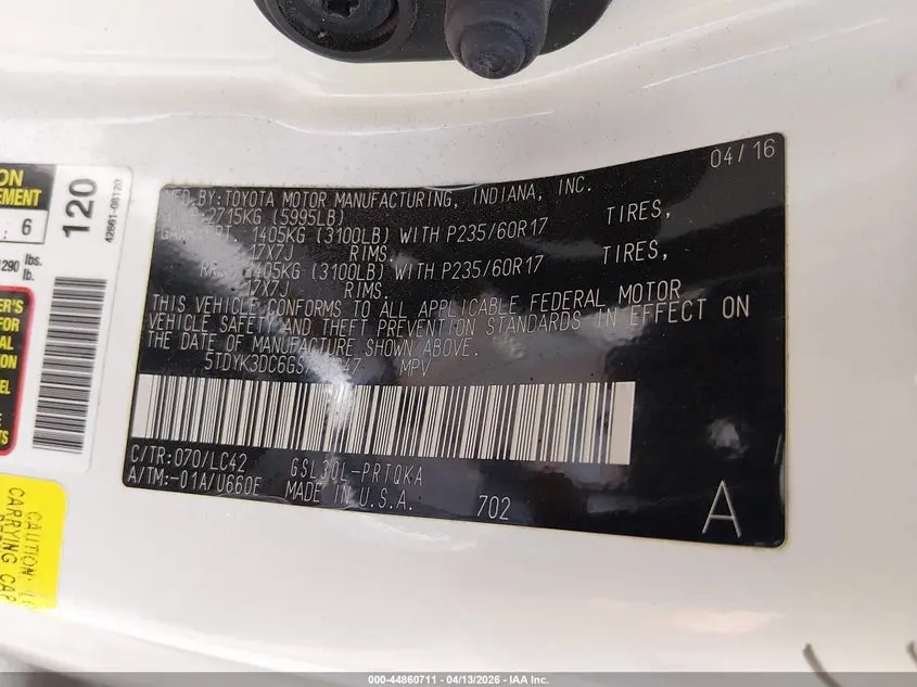 2016 TOYOTA SIENNA XLE PREMIUM 8 PASSENGER