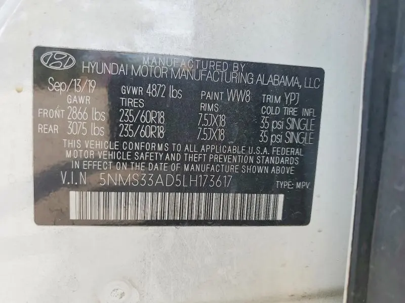 2020 HYUNDAI SANTA FE SEL  