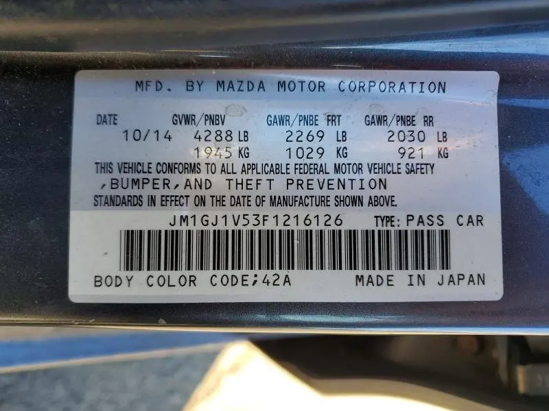 2015 MAZDA 6 TOURING  