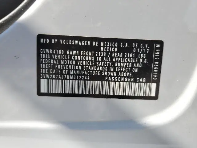 2017 VOLKSWAGEN JETTA S  