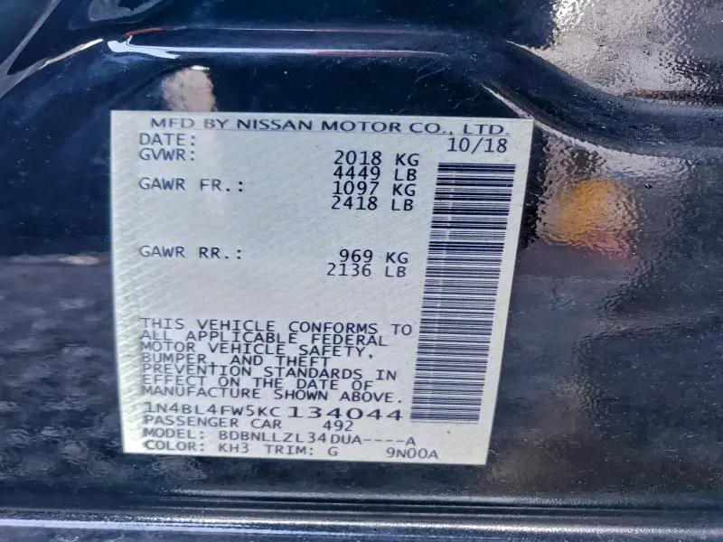 2019 NISSAN ALTIMA PLATINUM  