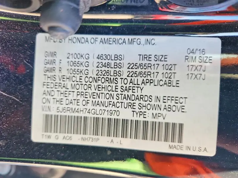 2016 HONDA CR-V EXL  