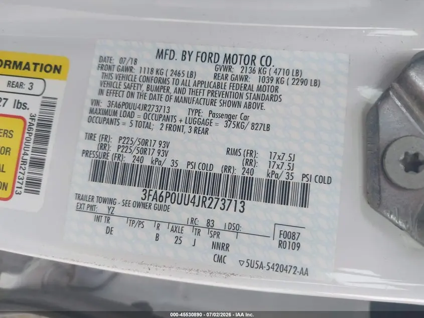 2018 FORD FUSION HYBRID S