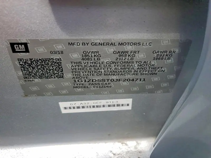 2018 CHEVROLET MALIBU LT  