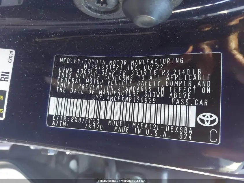 2022 TOYOTA COROLLA SE