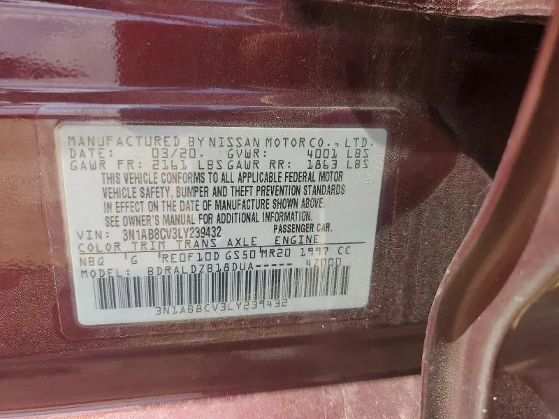2020 NISSAN SENTRA SV  