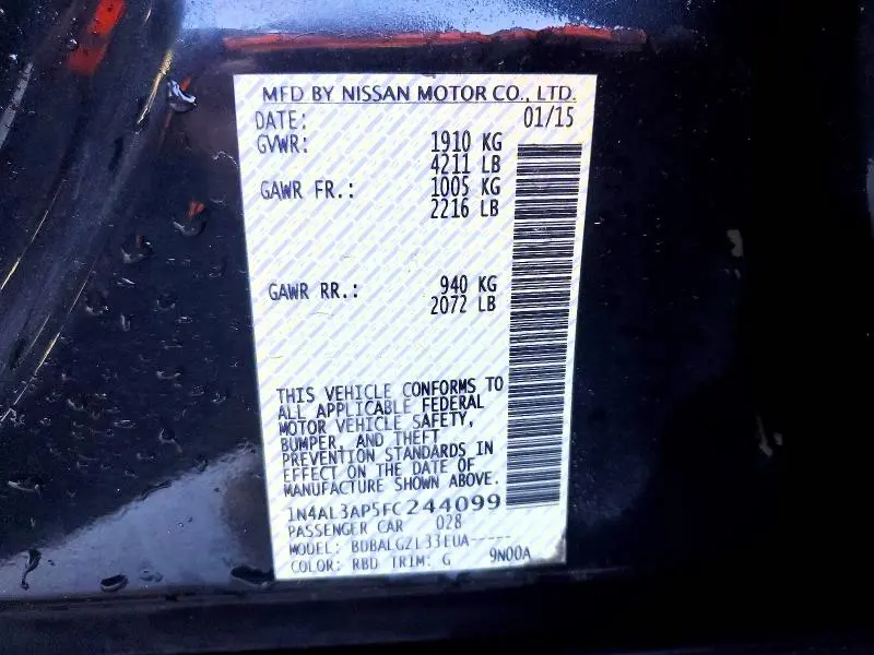 2015 NISSAN ALTIMA 2.5 S  