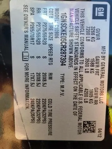 2012 CHEVROLET SUBURBAN C1500 LTZ  