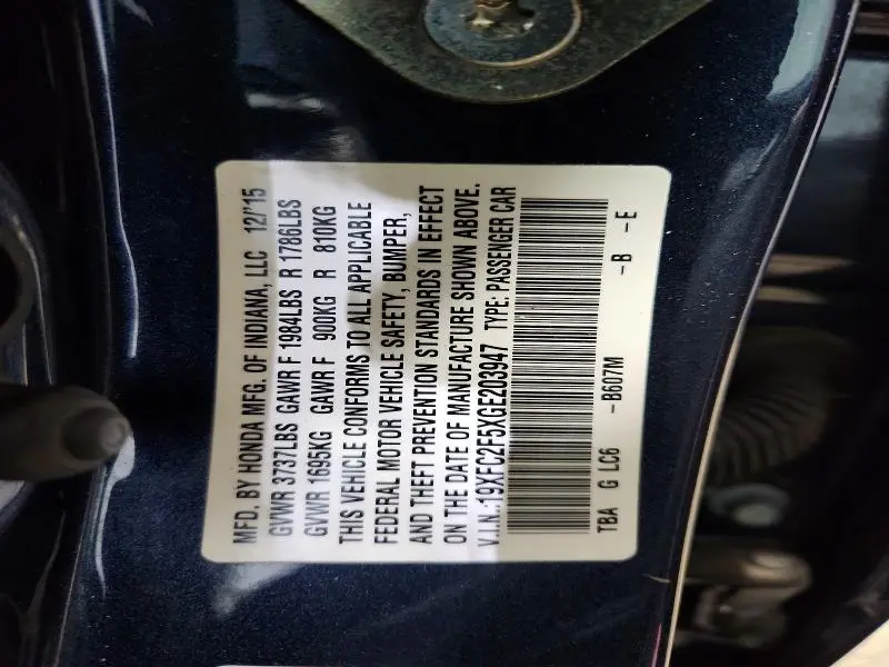 2016 HONDA CIVIC LX  