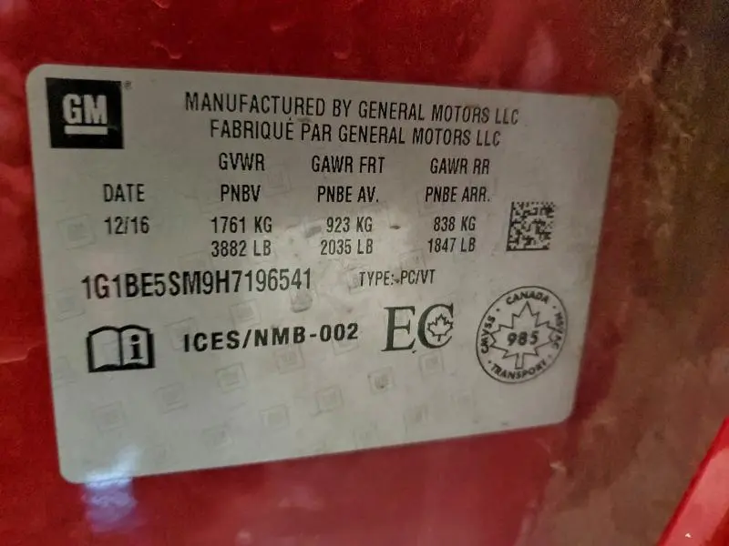 2017 CHEVROLET CRUZE LT  