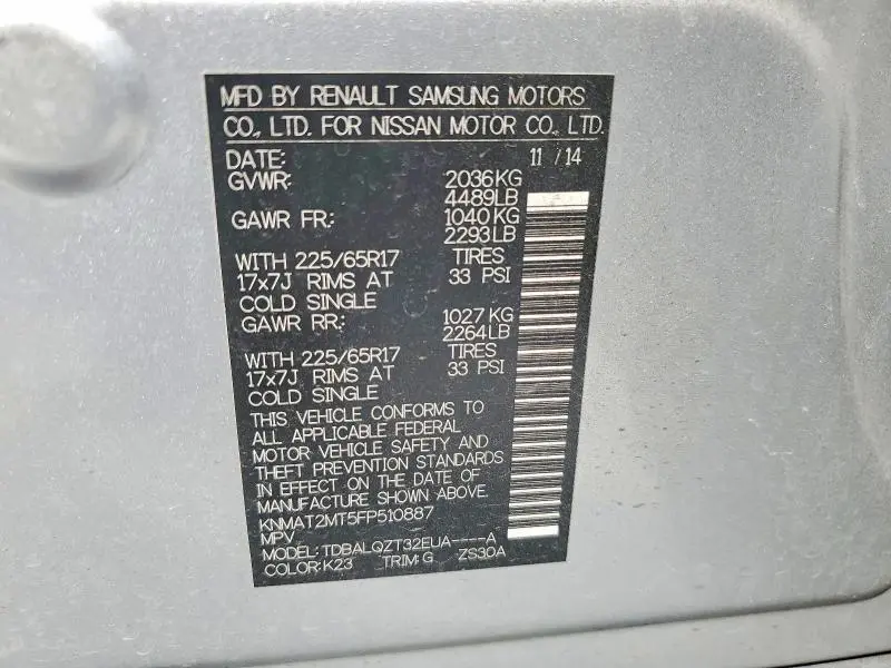 2015 NISSAN ROGUE SV  