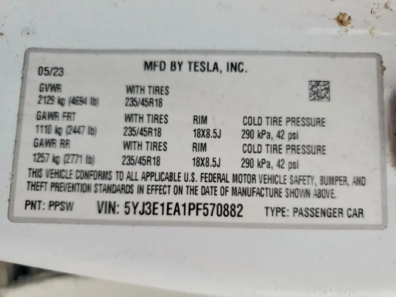 2023 TESLA MODEL 3   