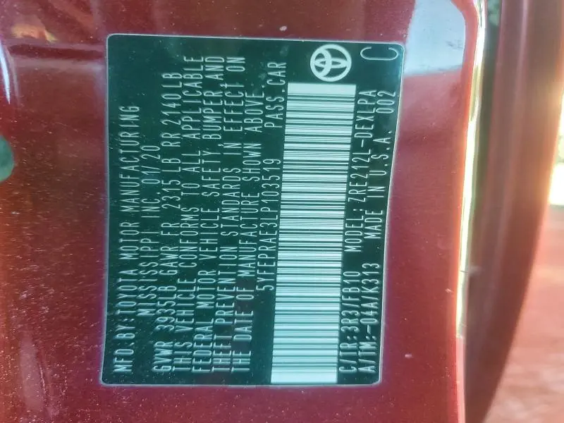 2020 TOYOTA COROLLA LE  