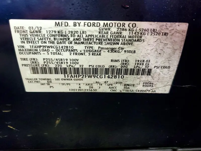 2012 FORD TAURUS LIMITED  