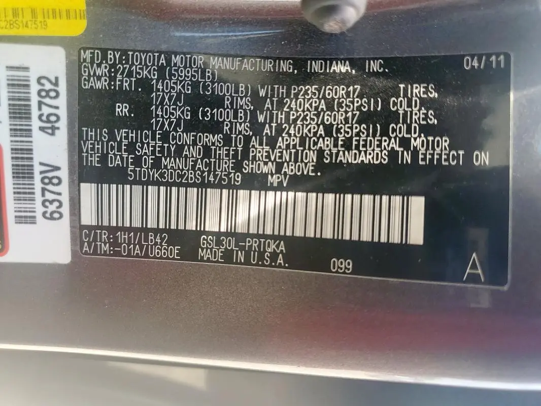 2011 TOYOTA SIENNA XLE  