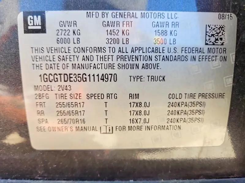 2016 CHEVROLET COLORADO Z71  