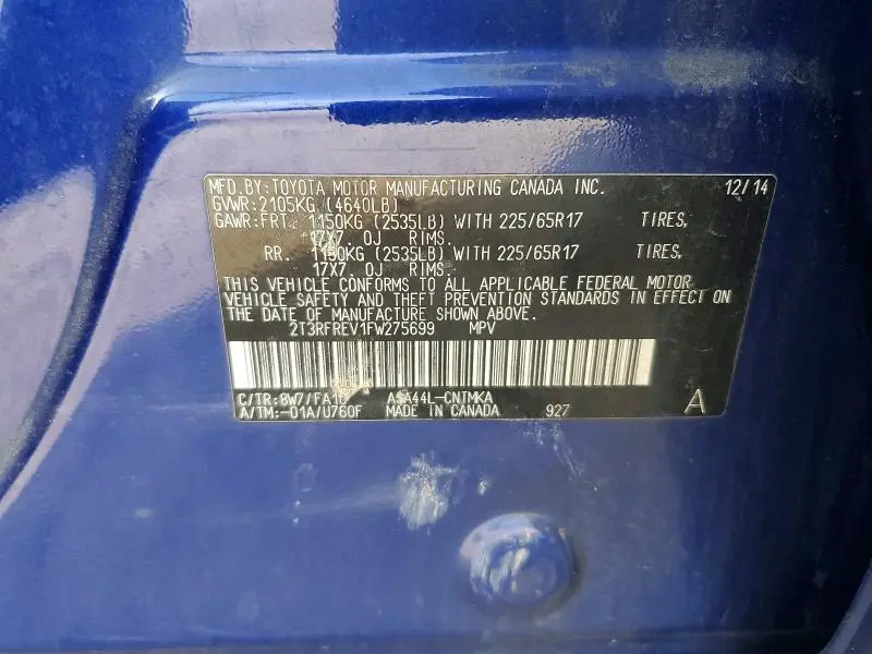 2015 TOYOTA RAV4 XLE  