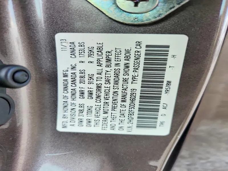 2013 HONDA CIVIC LX  