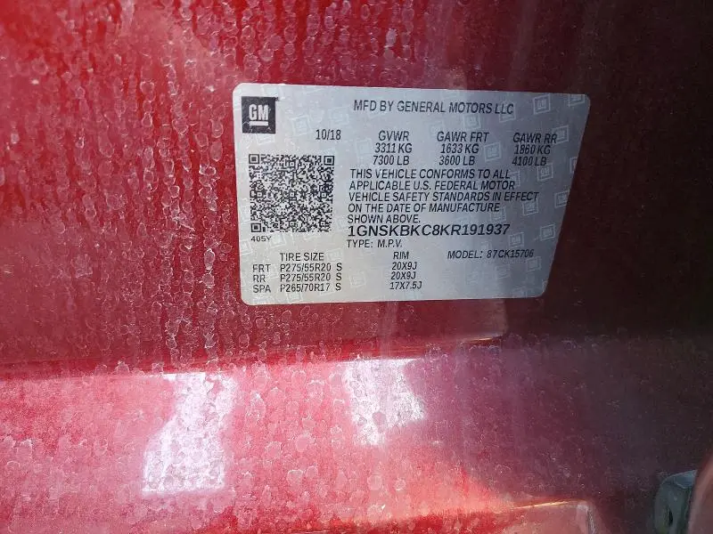 2019 CHEVROLET TAHOE K1500 LT  