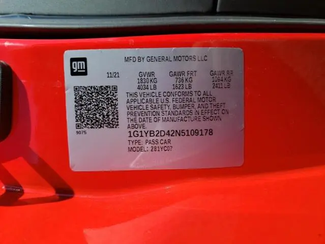 2022 CHEVROLET CORVETTE STINGRAY 2LT  