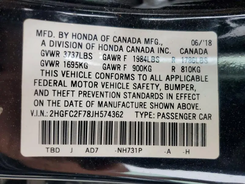 2018 HONDA CIVIC EX  