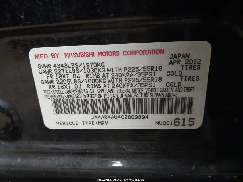 2012 MITSUBISHI OUTLANDER SPORT SE