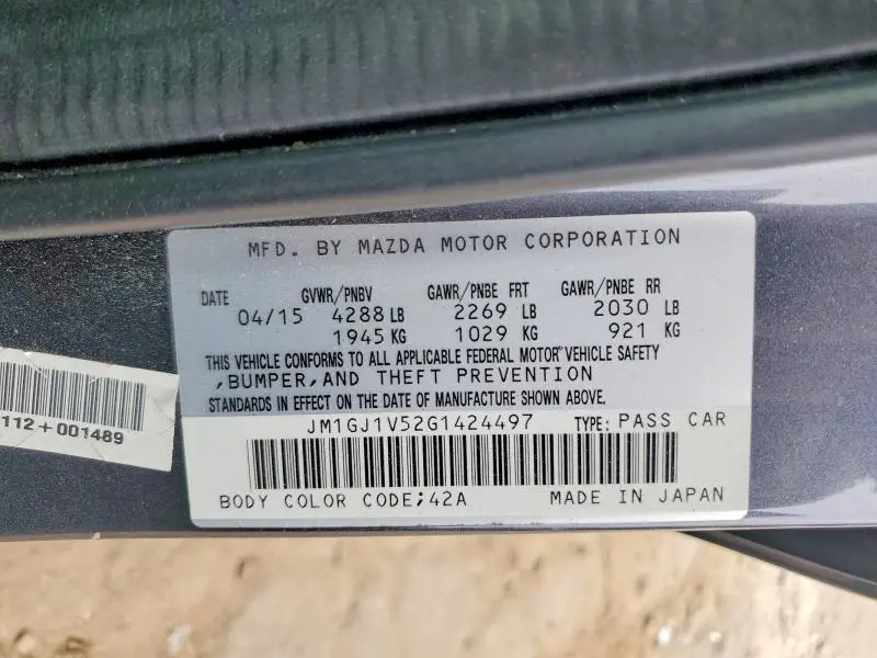 2016 MAZDA 6 TOURING  