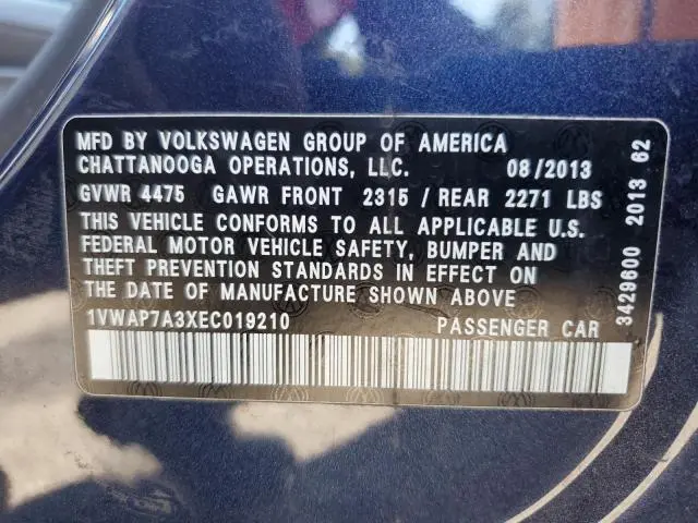 2014 VOLKSWAGEN PASSAT S  