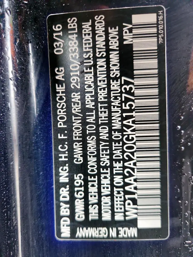 2016 PORSCHE CAYENNE   