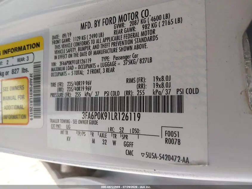 2020 FORD FUSION TITANIUM