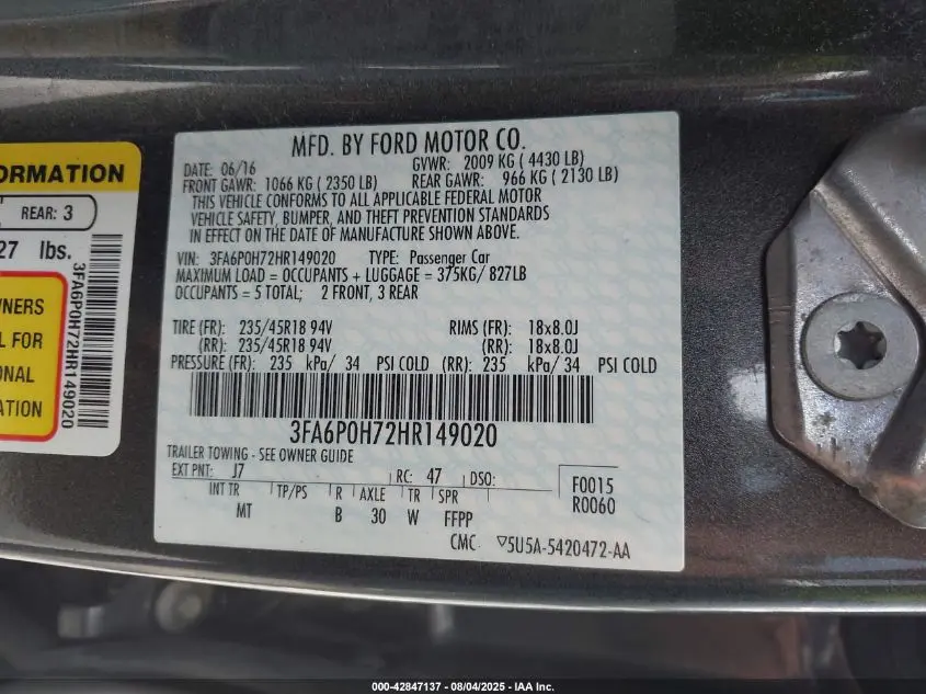 2017 FORD FUSION SE