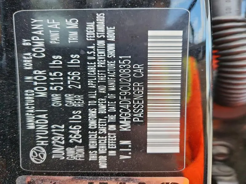 2012 HYUNDAI GENESIS 4.6L V8  