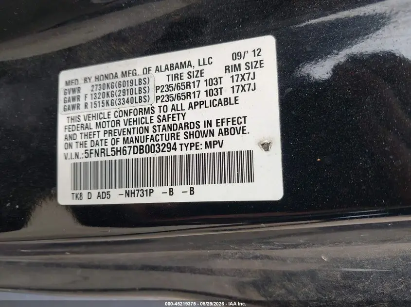 2013 HONDA ODYSSEY EX-L