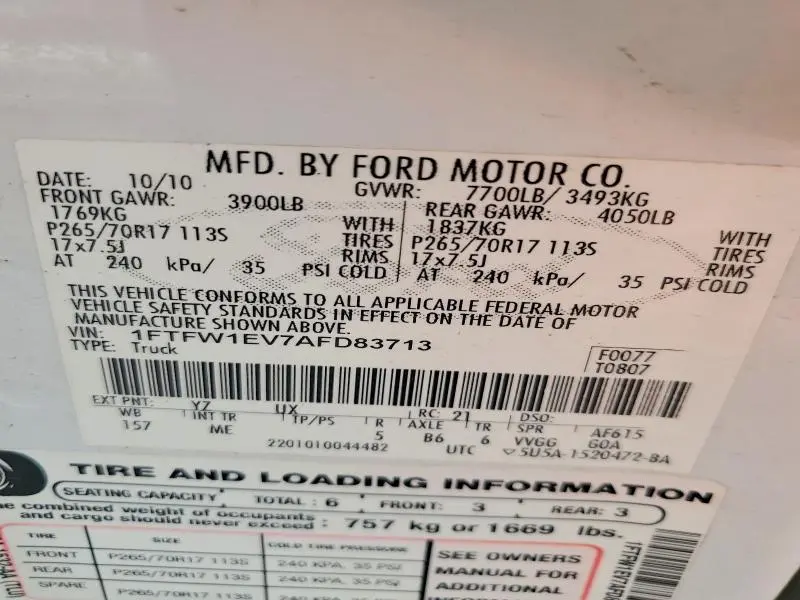 2010 FORD F150 SUPERCREW  