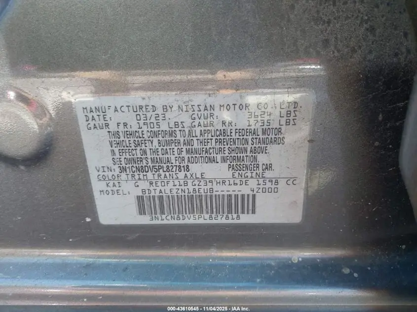 2023 NISSAN VERSA 1.6 S XTRONIC CVT