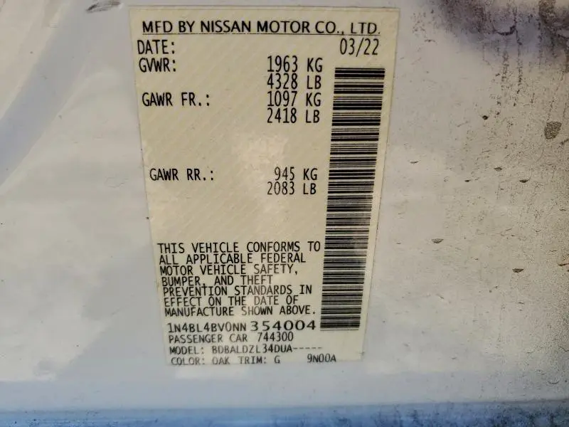 2022 NISSAN ALTIMA S  