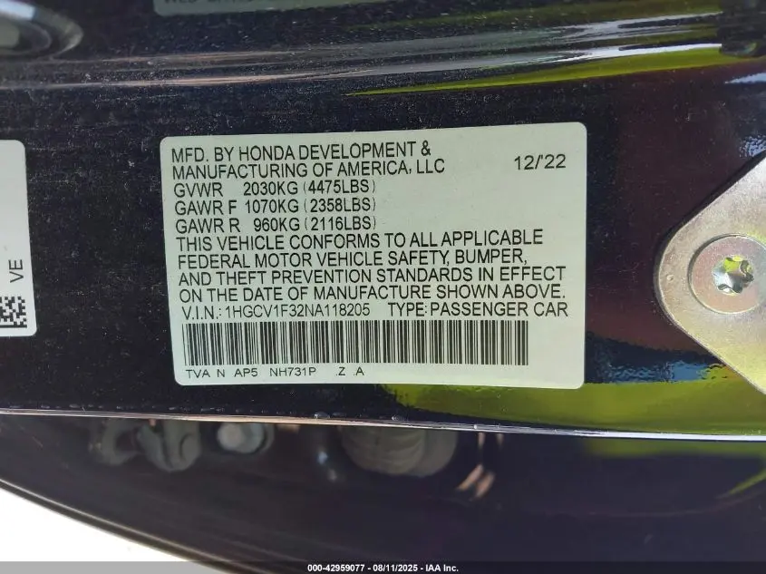 2022 HONDA ACCORD SPORT