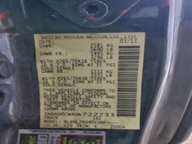 2013 NISSAN FRONTIER SV  