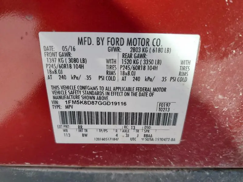 2016 FORD EXPLORER XLT  