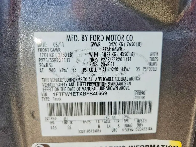 2011 FORD F150 SUPERCREW  