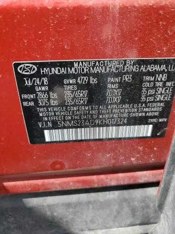 2019 HYUNDAI SANTA FE SE  