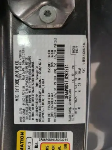 2020 FORD FUSION TITANIUM  